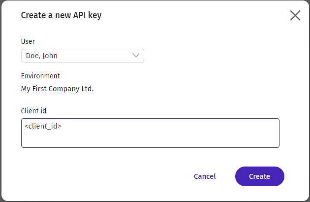 API Keys new Key dialog