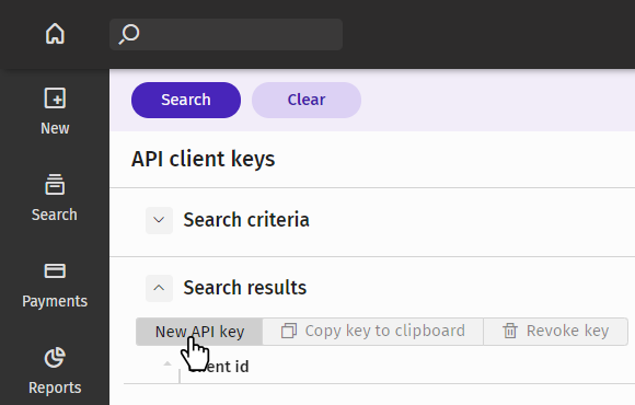 API Keys new Key button